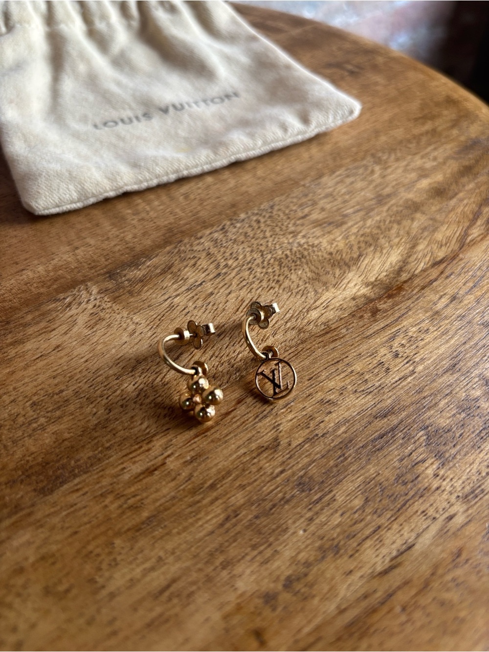 Louis Vuitton Gold Mini LV beaded hoop “Blooming Earrings”.